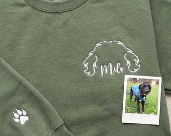 Custom Embroidered Pet Ear Outline Sweatshirt - Personalized Puppy Ears With Name - Dog Mom Gift For Daughter In Law