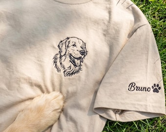 Custom Dog Shirt From Photo, Embroidered Portrait Shirt With My Dog, Golden Retriever Dad Tee, Father's Day Gift For Husband