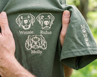 Custom Pet Portrait Shirt from Photo with Multiple Pets, Embroidered Dog Owner Shirt, Personalized Dog Dad Gift, Birthday Gift for Men