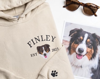 Personalized Dog Face Hoodie with Name from Photo, Custom Embroidered Pet Portrait Graduation Gift for Daughter