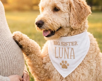 Embroidered Big Sister Dog Bandana – Custom Pregnancy Announcement Scarf