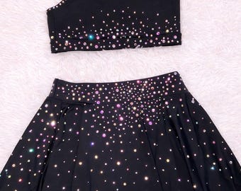Custom rhinestone bling sports bra and shorts or skirts