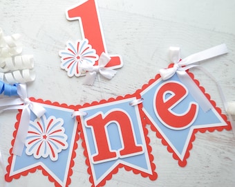 4th of July High Chair Banner, Preppy All American 1st Birthday Banner, Red White Blue  Little Sparkler Decorations, 4th of July Cake Topper