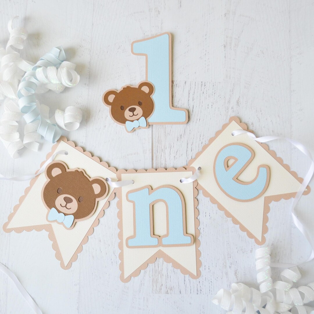 Teddy Bear First Birthday Banner, Bear Cake Topper, Beary One Theme ...