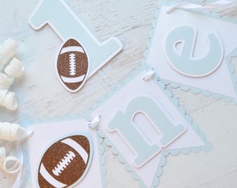 Football ONE High Chair Banner, 1st Year Down Birthday Decorations, Preppy Sports Party Decor
