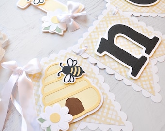 So Sweet to Bee One High Chair Banner & Cake Topper, Bee 1st Birthday Decorations