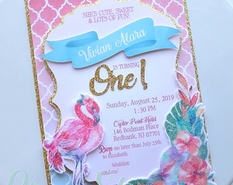 Girl's Flamingo Birthday Party Invitation, Flamingo Invitation, Flamingo Birthday