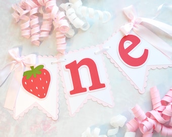 Strawberry First Birthday High Chair Banner, Berry Sweet Decor