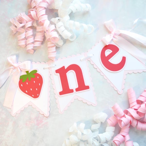 Banner de fresa para silla alta de primer cumpleaños, decoración dulce de bayas