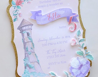 Girl's Rapunzel  Birthday Invitations, Rapunzel Invite, Princess Invitation, Princess Tower