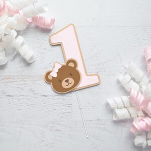 Pink Teddy Bear First Birthday Banner, Bear Cake Topper - Etsy
