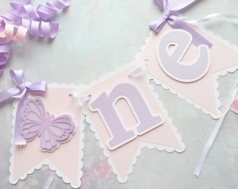 Butterfly High Chair Banner, Pink & Purple Fairy 1st Birthday Garland