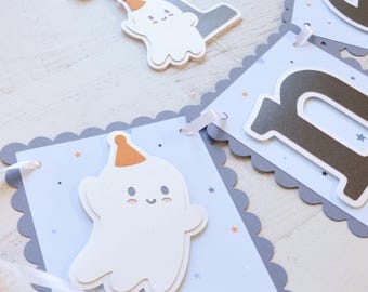 Blue Halloween Spooky One First Birthday  High Chair Banner & Cake Topper, Boy’s 1st Boo-day Decorations