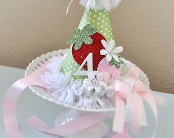 First Birthday Hat, Girls Strawberry Birthday Party Hat, Strawberry Cake Smash, Berry Sweet Birthday