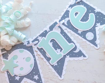 Outer Space High Chair Banner: First Trip Around the Sun Party Decorations