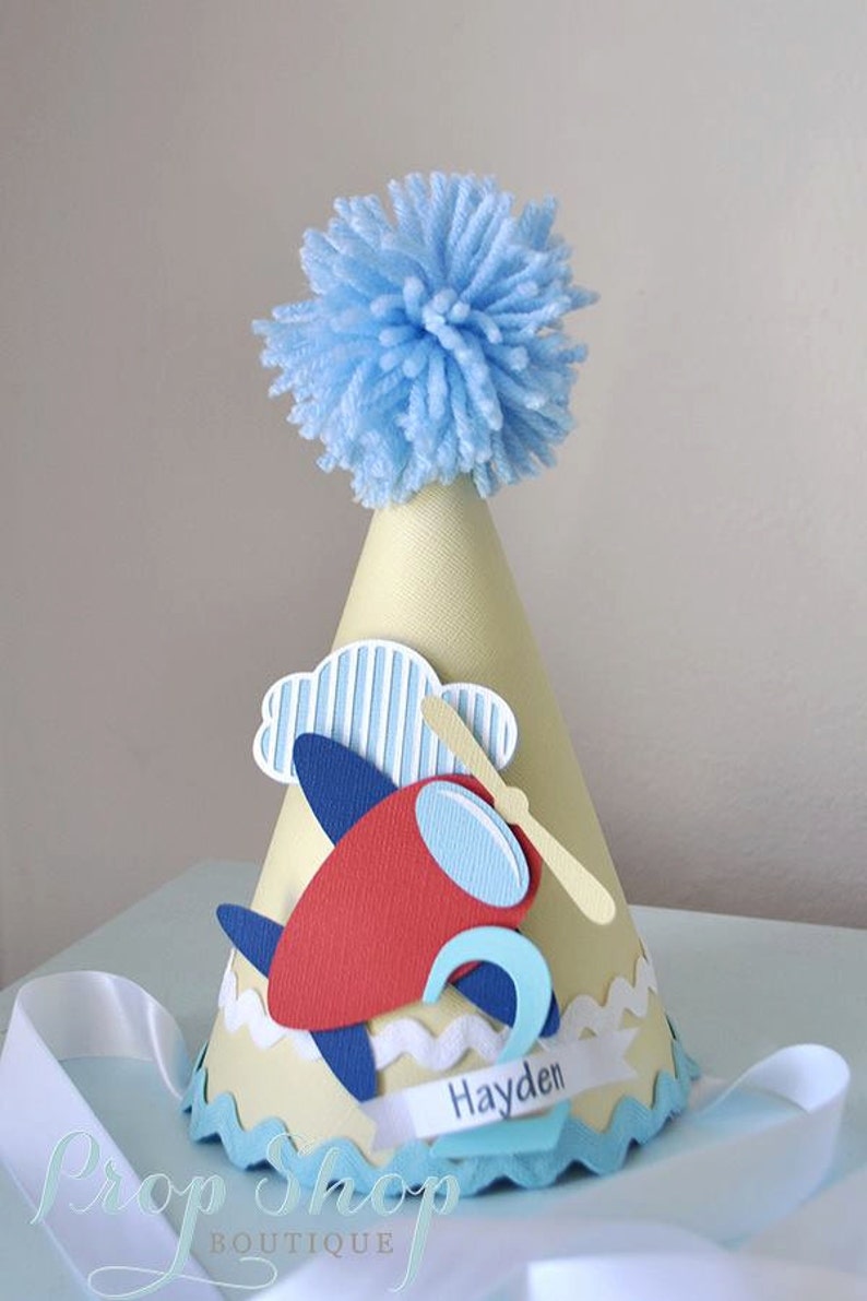 Airplane First Birthday Party Hat, Airplane Transportation Party Theme, Plane Birthday image 1