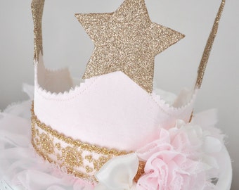 First Birthday Crown, Pink Twinkle Little Star Birthday, Star Crown, Flower Girl Crown