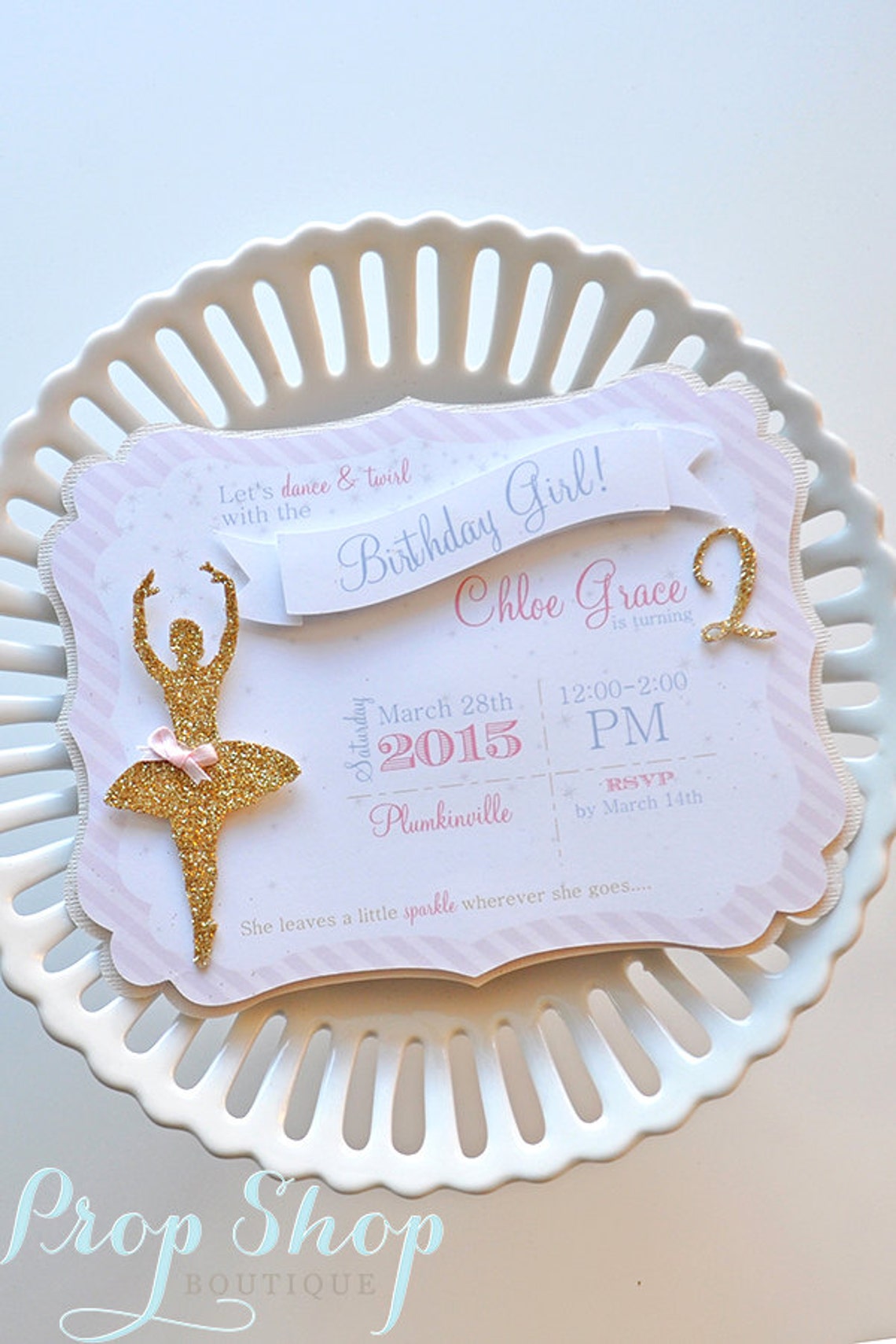 Girl's Pink & Gold Ballerina Invitation Ballerina Invite Etsy
