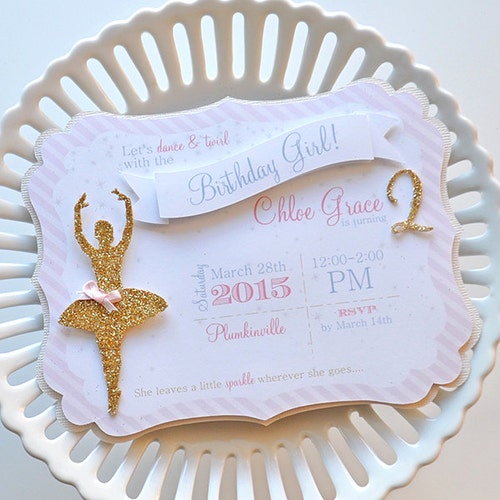 Girl's Pink & Gold Ballerina Invitation Ballerina Invite Etsy
