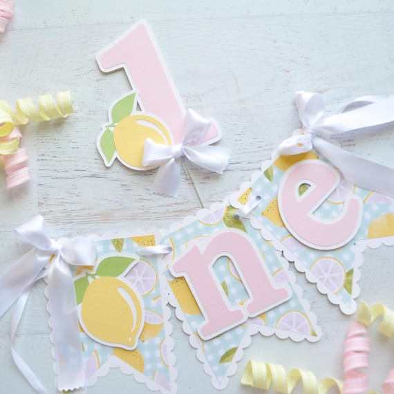 Pink Lemonade First Birthday High Chair Banner, Lemon Party Decor
