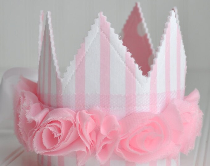 Girls Pink and White Rosette Fabric Crown Party Hat Photo Etsy