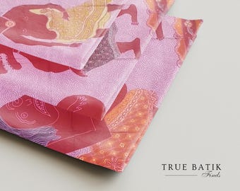 Traditionelle Handgezeichnete Pekalongan Batik Tulis: Motiv Punokawan Tanahan Cecek, Batikstoff (250 x 105 cm)