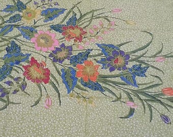 Handgezeichneter Batikstoff Tulpen- Baumwolle, 250 x 105 cm