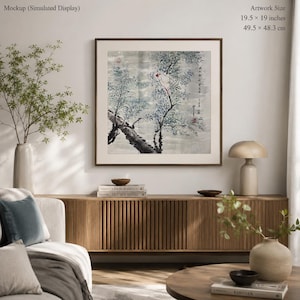 Original Chinese Ink Bird Painting | Songbird on Willow Tree | Hand Painted Nature Wall Art | 19.5 x 19 Inches | One of a Kind