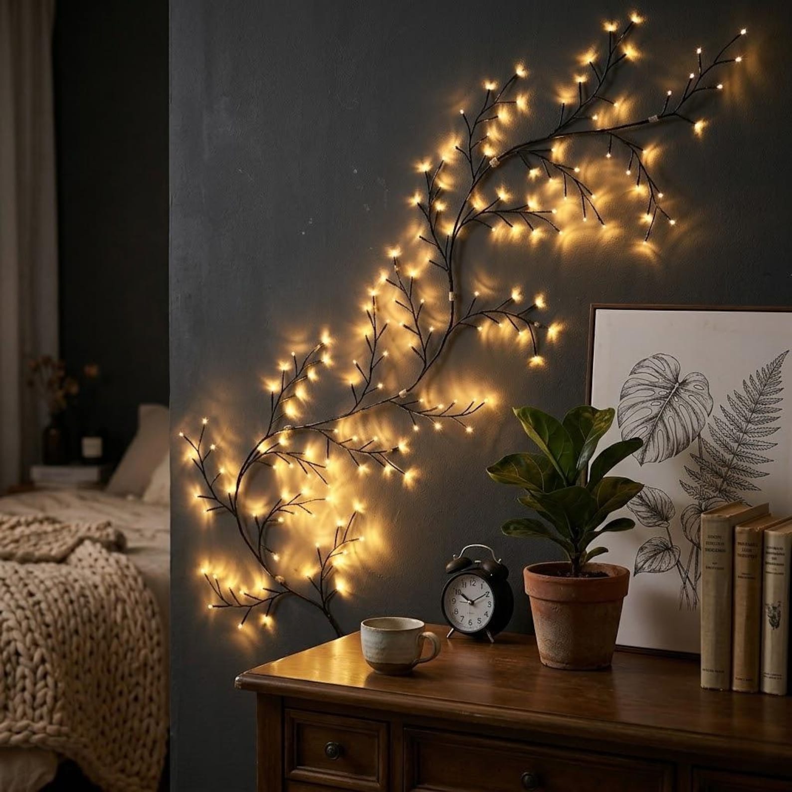 Soontrans Lichterkette Weidenzweig – 2,3 M, 144 Warmweiße LEDs, Mit Fernbedienung, 8 Modi, IP44, 3 M Kabel – Vielseitig Formbar Für Wand, Fenster, Bett Oder Als Dekorativer Lichterbaum