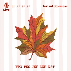Autumn Maple Leaf Embroidery Design, Colorful Patchwork Fall Machine Embroidery File, Thanksgiving Harvest Foliage Pes Pattern File
