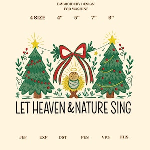Diseño &quot;Que el cielo y la naturaleza canten&quot;, El regalo más grande de todos, Diseño de bordado, Archivo de bordado navideño cristiano, Pes de Navidad de la Natividad