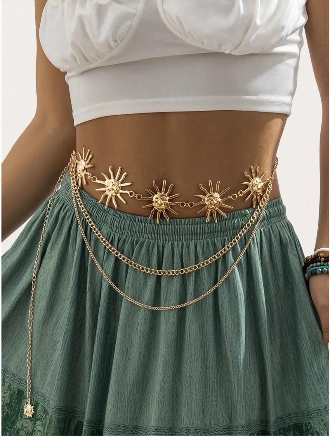 Gold Sunflower Waist Chain Belt - Tassel Body Jewelry - Etsy display picture 2