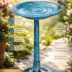 Decorative Outdoor Bird Bath with Pedestal Stand – 28"  Garden Accent for Birds & Backyard