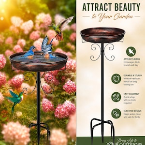 35" Antique Bronze Metal Bird Bath Bird Feeder Outdoor Garden Yard Decor