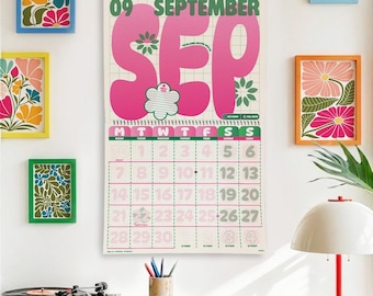 Kalendarz ścienny na rok 2026 | Sztuka abstrakcyjna w stylu retro, planer miesięczny