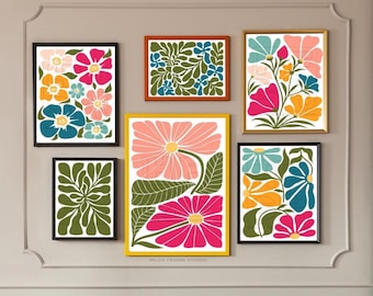 Zestaw abstrakcyjnych nadruków kwiatowych | Boho Gallery Wall Art (do pobrania cyfrowego)