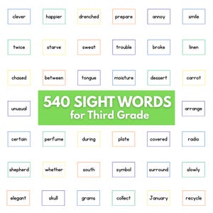 540 Large Third Grade Digital Sight Words | Downloadable PDF Flashcards