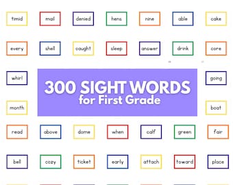 300 Large First Grade Digital Sight Words | Downloadable PDF Flashcards