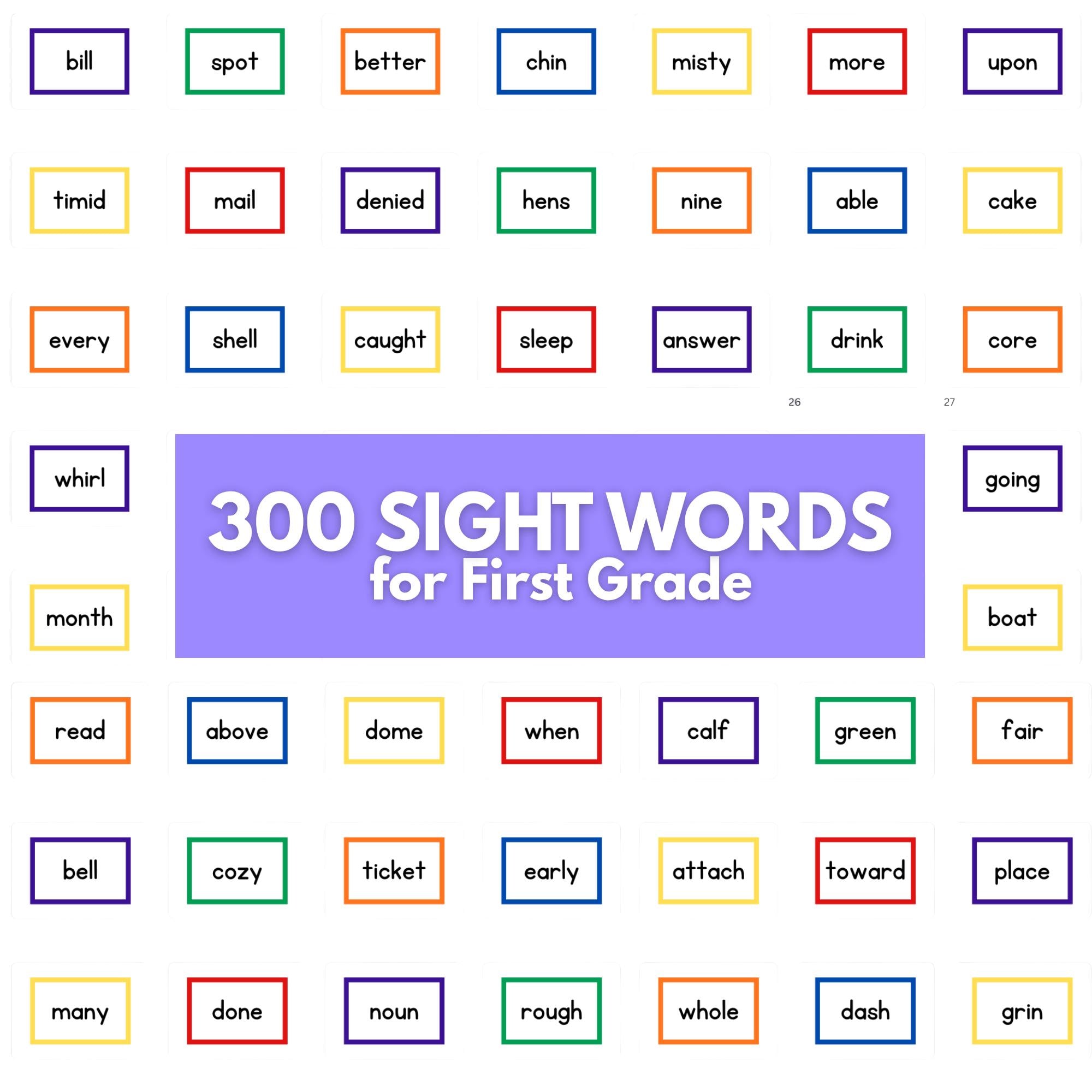 300 Large First Grade Digital Sight Words | Downloadable PDF Flashcards ...