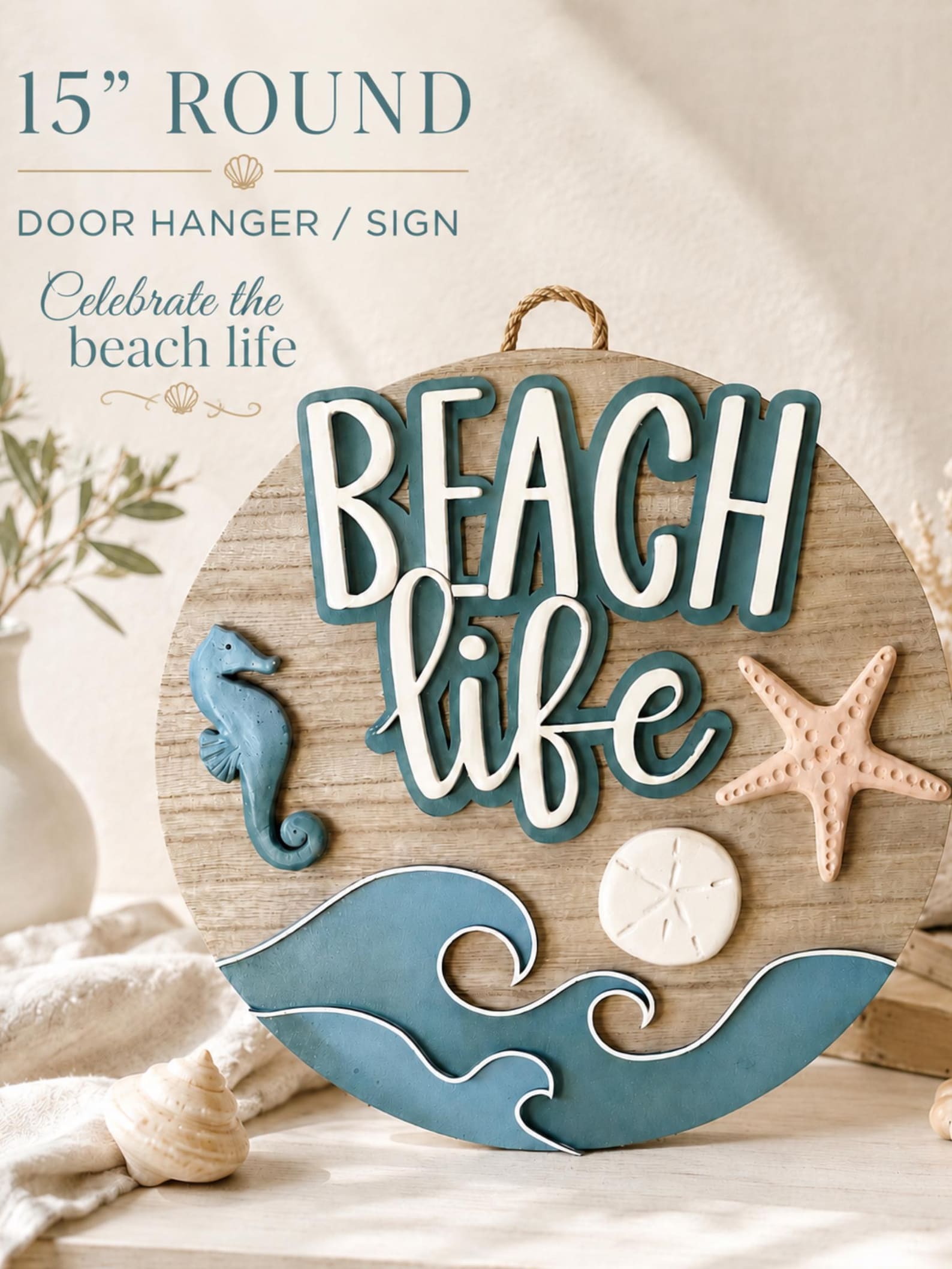 Beach House Door Hanger – Custom Coastal Cottage Sign, Layered Wood Beach House Decor, Vacation Rental Welcome Sign