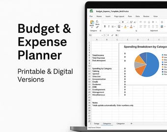 Budget & Spesenplaner | Interaktive Kalkulationstabelle + druckbarerFinanziell Tracker | Monatliche Budget-Vorlage für die persönlichen Haushaltsführung