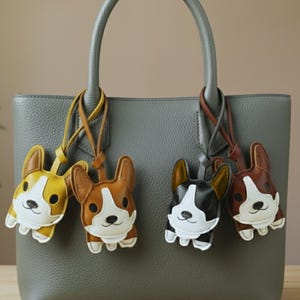 Corgi Leather Bag Charm, Cute Pudgy Dog Keychain, Derpy Corgi Gift, Handmade Dog Lover Gift, Funny Purse Charm, Adorable Dog Bag Decoration