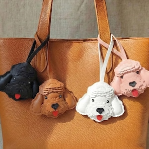 Dog Bag Charm, Cute Leather Purse Accessory, Poodle Doodle Keychain, Bichon Frise Handbag Decoration, Backpack Charm, Holiday Pet Lover Gift