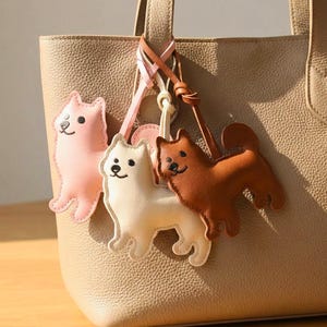 Leather Shiba Pomeranian Bag Charm, Dog Memorial Gift, Handmade Dog Keychain, Pet Memorial Ornament, Dog Lover Gift, Shiba Inu & Pomeranian