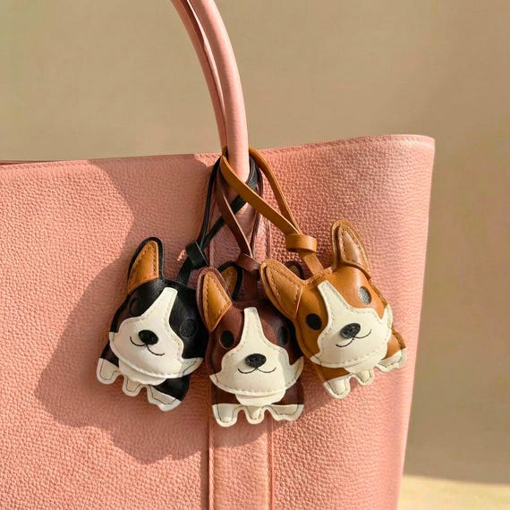 Corgi Leather Bag Charm, Cute Pudgy Dog Keychain, Derpy Corgi Gift, Handmade Dog Lover Gift, Funny Purse Charm, Adorable Dog Bag Decoration