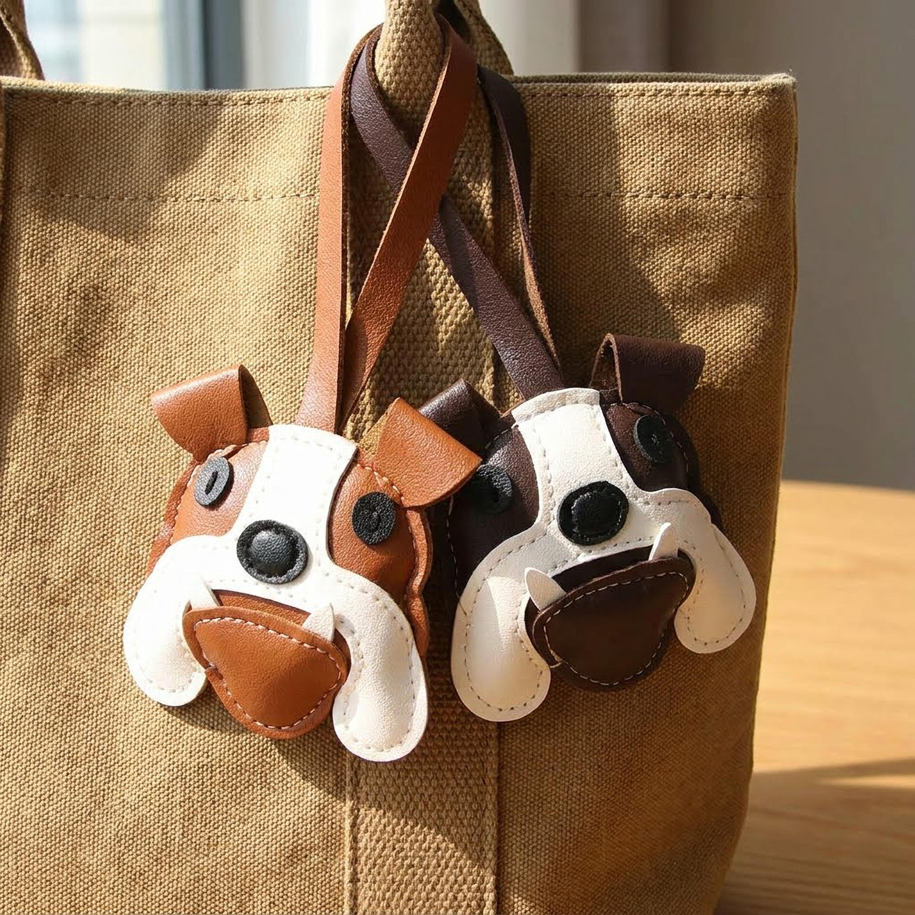 Bulldog Leather Bag Charm, Cute Floppy Jowl Dog Keychain, Funny Bulldog Gift, Handmade Dog Lover Charm, Quirky Purse Accessory, Dog Mom Gift