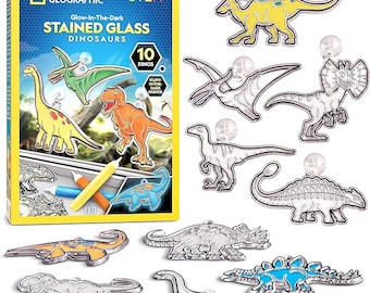 National Geographic Kids Stained Glass Kit Glow in The Dark Dinosaur Suncatcher Craft Set