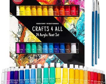 Crafts 4 All Acrylic Paint Set, 24 Pack Non-with 3 Art Brushes for