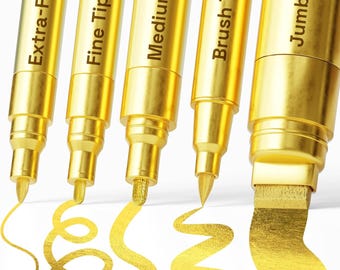 ARTISTRO Gold Paint Pens Set of 5 Acrylic Markers Different Tips for Rock