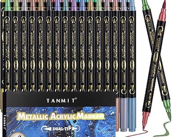 TANMIT 32 Colors Metallic Marker Pens – Dual Tip Acrylic Paint Markers for Black Paper,